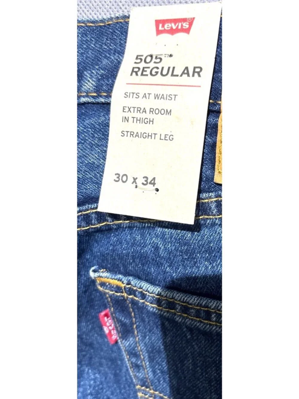 Levis 505 Regular Fit Mens Jeans Size 30x34 Medium Wash Cotton Denim With Tags